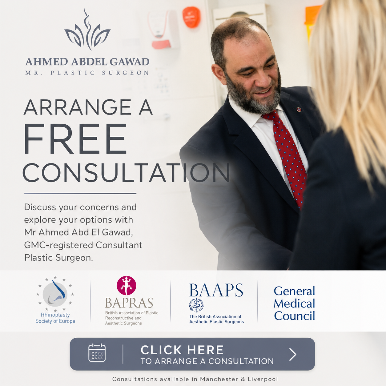 Arrange a consultation with GMC Registered plastic surgeon